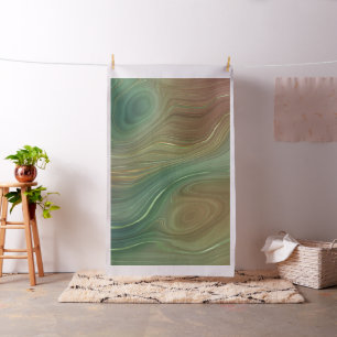 Earthy Emerald Strata Green and Golden Ink Agate Fabric