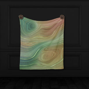Earthy Emerald Strata   Green and Golden Ink Agate Fleece Blanket
