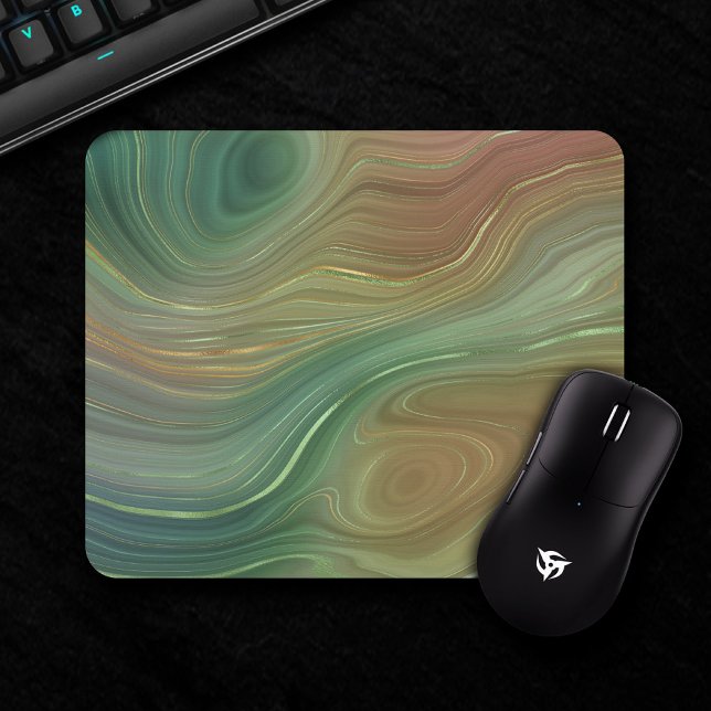 Earthy Emerald Strata | Green and Golden Ink Agate Mouse Pad (Creator Uploaded)