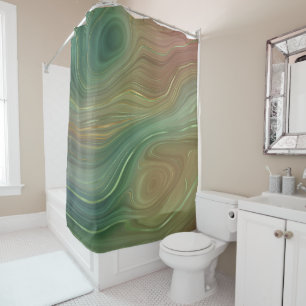 Earthy Emerald Strata   Green and Golden Ink Agate Shower Curtain