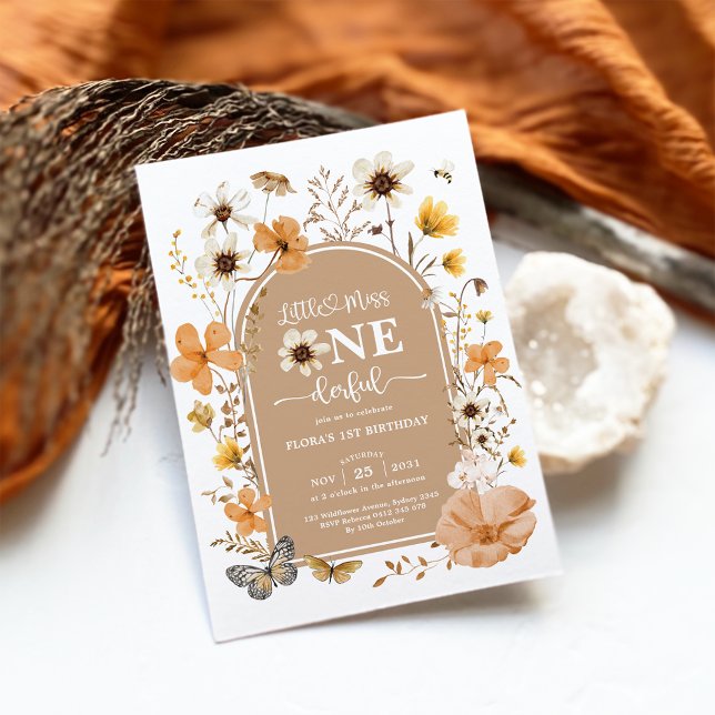 Earthy Fall Wildflower Miss Onederful 1st Birthday Invitation (Creator Uploaded)