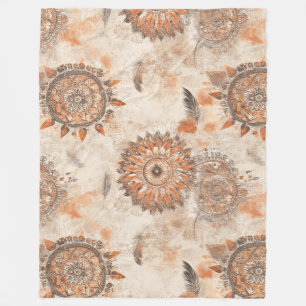 Earthy Feathered Mandala Fleece Blanket