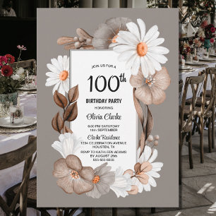 Earthy Floral 100th Birthday Party Invitation