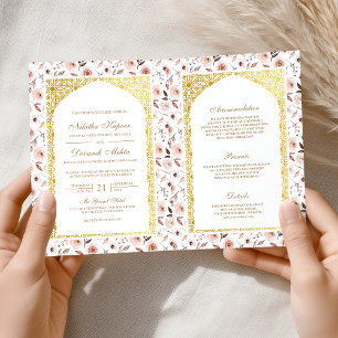 Earthy Floral All in One Gold Indian Wedding Invitation