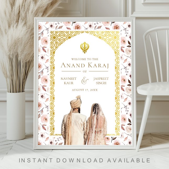 Earthy Floral Anand Karaj Wedding Welcome Sign (Creator Uploaded)