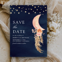 Earthy Floral Crescent Moon Navy Blue Wedding