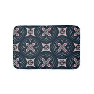 Earthy Floral Geometric Tiles Bath Mat