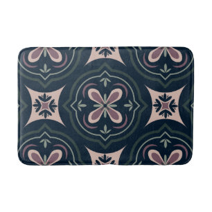 Earthy Floral Geometric Tiles Bath Mat