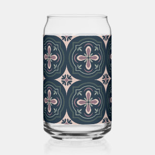 Earthy Floral Geometric Tiles Can Glass