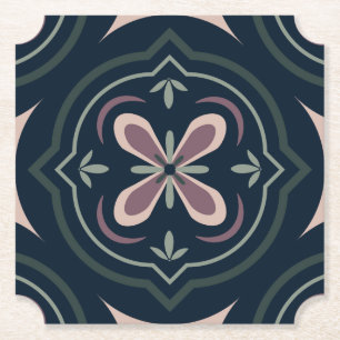 Earthy Floral Geometric Tiles Paper Coaster