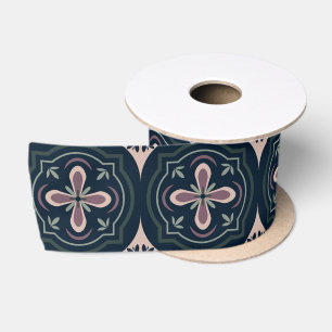 Earthy Floral Geometric Tiles Satin Ribbon