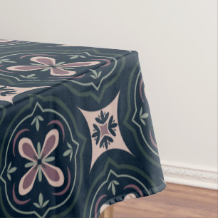 Earthy Floral Geometric Tiles Tablecloth