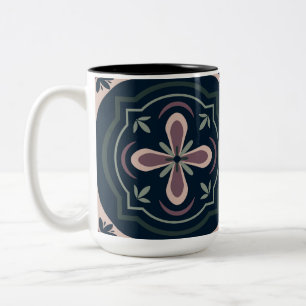 Earthy Floral Geometric Tiles Two-Tone Coffee Mug