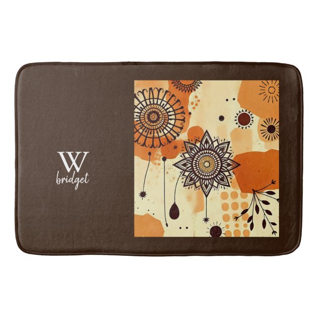 Earthy Floral Mandala Warm Boho Patterns Bath Mat (Front)