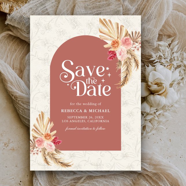 Earthy Floral Pampas Cinnamon Wedding Save The Date (Creator Uploaded)