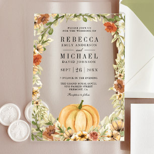 Earthy Floral Pumpkin Terracotta Wedding Acrylic Invitations
