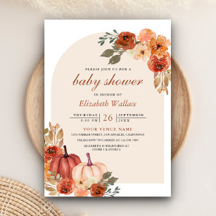 Earthy Floral Terracotta Pumpkin Baby Shower Invitation