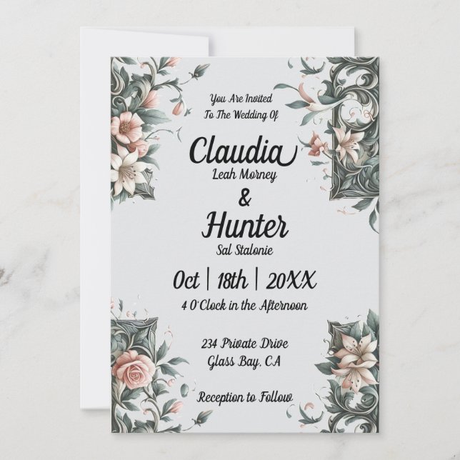 Earthy Floral Vine Wedding Invitation (Front)
