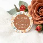 Earthy Floral Whimsical Elegant Fall Wedding Classic Round Sticker<br><div class="desc">Floral whimsical elegant terracotta fall wedding seals</div>
