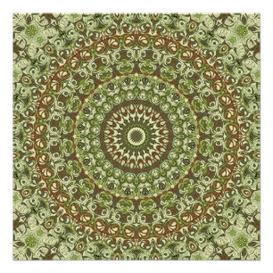 Earthy Green and Brown Mandala Pattern Design Poster