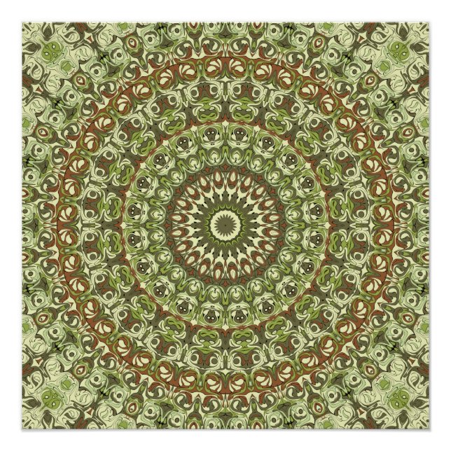 Earthy Green and Brown Mandala Pattern Design Poster (Front)