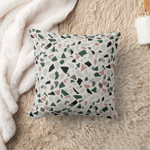 Earthy Green and Neutral Terrazzo Speckled Stone Cushion