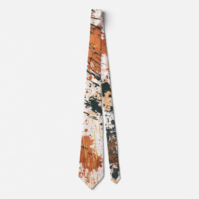 Earthy Green and Orange Abstract Strokes Tie (Front)
