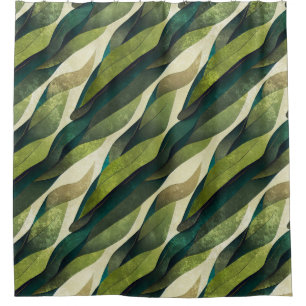 Earthy Green Art Deco Fan Pattern (2) Shower Curtain