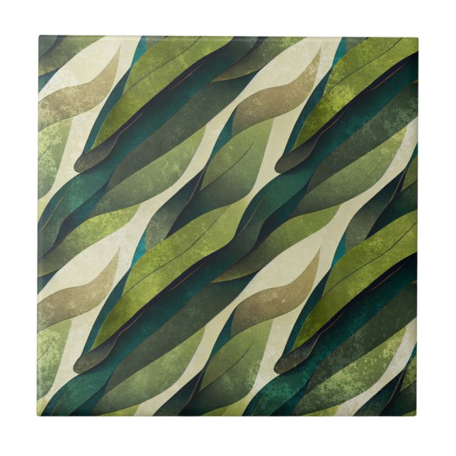 Earthy Green Art Deco Fan Pattern (2) Tile (Front)
