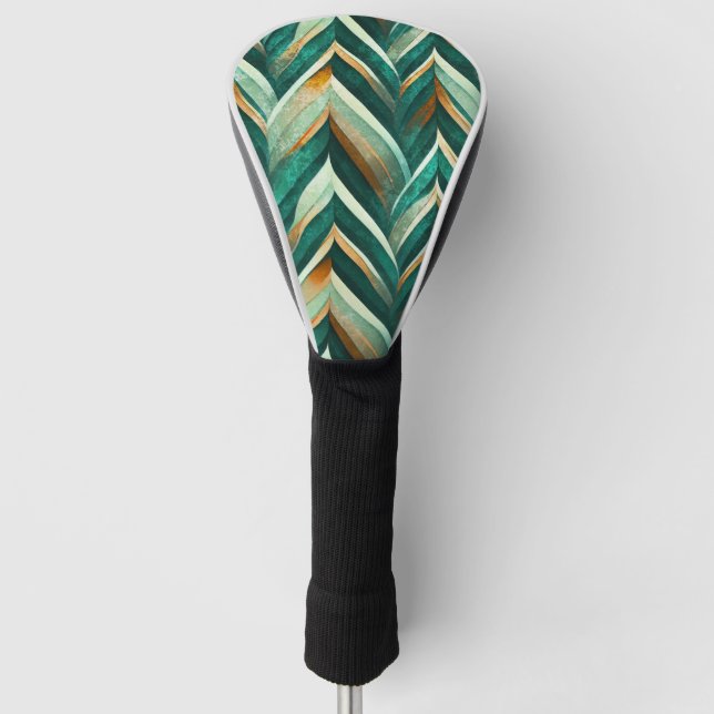 Earthy Green Art Deco Fan Pattern (4) Golf Head Cover (Front)