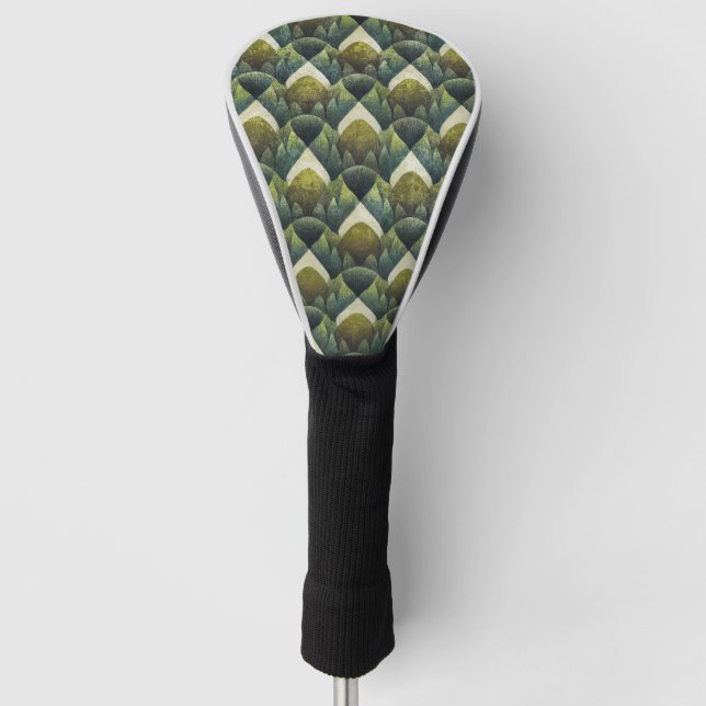 Earthy Green Art Deco Fan Pattern (5) Golf Head Cover (Front)