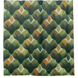 Earthy Green Art Deco Fan Pattern Shower Curtain