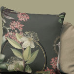 Earthy Green Artistic Floral Design Cushion<br><div class="desc">Stylish throw pillow features an artistic botanical floral design in a modern dark olive green colour palette with earthy accents. An artistic floral design features a blooming myrtle branch and an abstract composition with faint geometric circles and olive branches and blooming flowers on a rich earthy green background. This layered...</div>