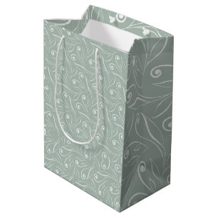 Earthy Green Floral Swirls Medium Gift Bag