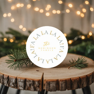 Earthy Green Gold Christmas Fa La La ID1009 Round Paper Coaster