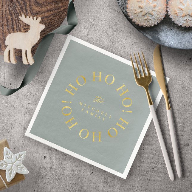 Earthy Green Gold Christmas Ho Ho Ho ID1009 Napkin (Creator Uploaded)
