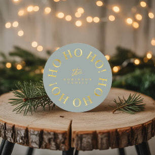 Earthy Green Gold Christmas Ho Ho Ho ID1009 Round Paper Coaster