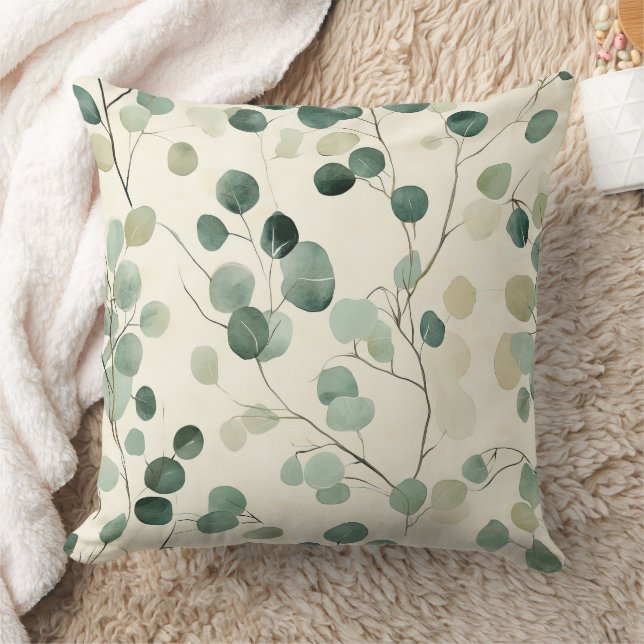Earthy Green Leaves with Cream Fall Background Cushion (Blanket)