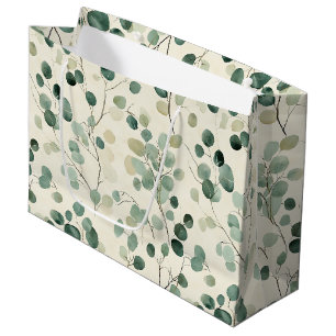 Earthy Green Leaves with Cream Fall Background Large Gift Bag