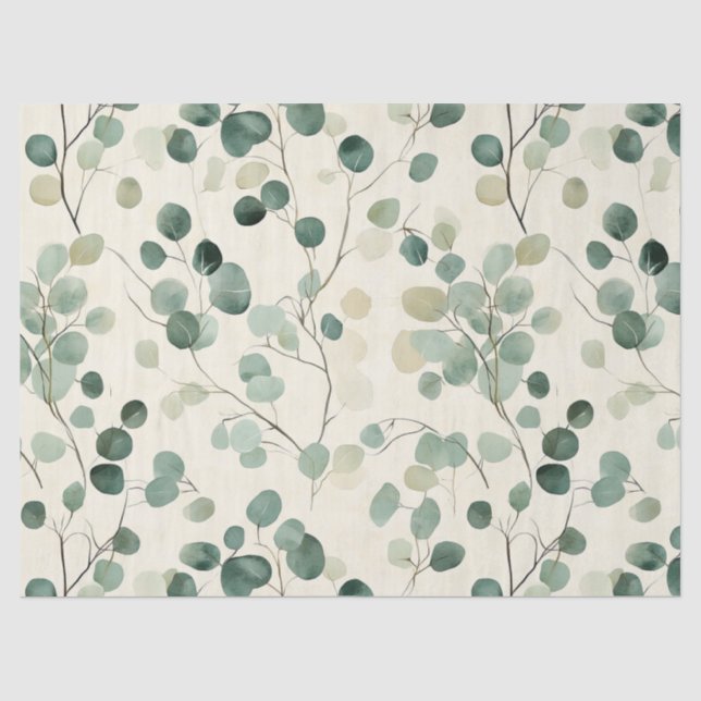 Earthy Green Leaves with Cream Fall Background Tissue Paper (Front)
