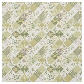 Earthy Green Lilac Patchwork Quilt Vintage Fabric