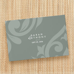 Earthy Green Photo Damask Elegant Classic Wedding Guest Book