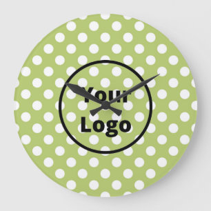 Earthy green with white dots pattern large clock