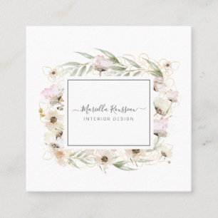 Earthy Greenery Floral Gold Glitter Business Card