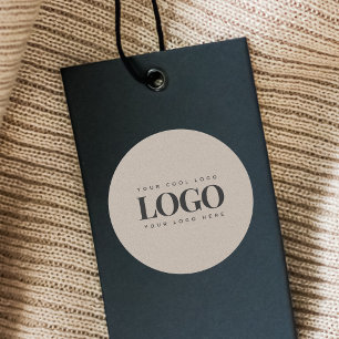 Earthy Grey Kraft &Custom Business Rectangle Logo Classic Round Sticker