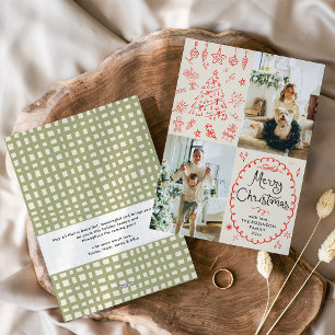 Earthy Hand Drawn Boho Merry Christmas 2 Photo Holiday Card