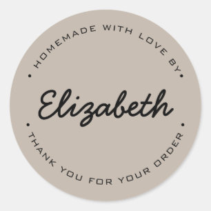 Earthy Homemade with Love Thank you Personalised Classic Round Sticker