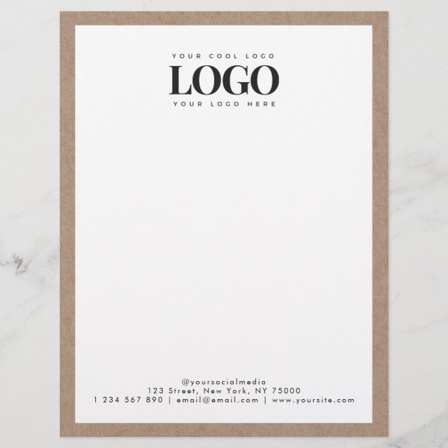 Earthy Kraft Add Your Rectangle Business Logo Text Custom Letterhead (Front)