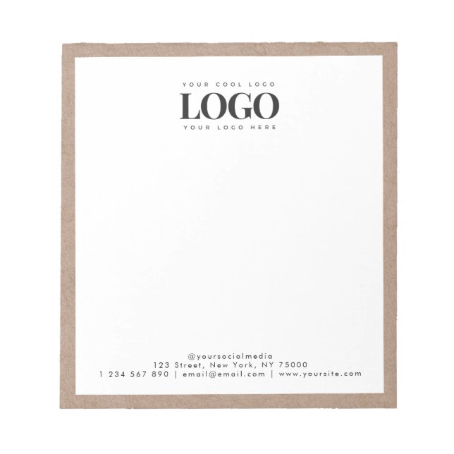Earthy Kraft Add Your Rectangle Business Logo Text Notepad (Front)