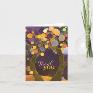 Earthy Love Trees Purple Wedding Thank You Card